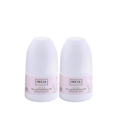 INCIA Natural Roll-On Deodorant for Sensitive Skin - 50ml, 2 Pack - Chemical-Free, Eco-Friendly