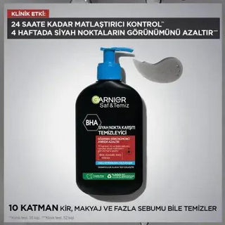 Garnier Charcoal Face Wash - 3-in-1 Blackhead Removal Facial Gel with Salicylic Acid, 8.45 fl oz Garnier Charcoal Face Wash - 3-in-1 Blackhead Removal Garnier Saf Temiz BHA Siyah Nokta Karşıtı Temizleme Jeli, Charcoal Face Wash, Salicylic Acid Cleanser, Blackhead Removal Facial Gel, 3-in-1 Face Cleanser, Facial Cleansing Gel, Garnier Charcoal Face Wash, Blackhead Removal, Oil Control, Charcoal and Salicylic Acid, Cranberry Extract, Skincare, Face Wash, Cleansing Gel, Acne Treatment, Natural Ingredients, Ski