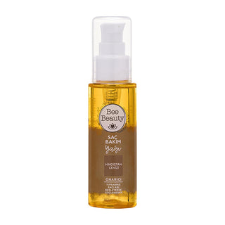 bee beauty coconut hair care oil front view, bee beauty coconut hair care oil application by model Bee Beauty Coconut Hair Care Oil - Nourishing Formula | 75ml Bee Beauty Coconut Hair Care Oil 75ml bee-beauty, coconut-hair-oil, hair-care, nourishing-oil, damaged-hair, frizz-control, shine-enhancing, vitamin-e, hair-nourishment, ai-generated
