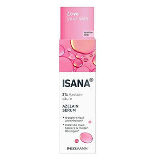 Isana Azelaic Acid Skin Serum - Reduces Spots & Hyperpigmentation, Vegan & Dermatologically Tested, 30ml Isana Azelaic Acid Serum - Reduce Spots & Hyperpigmentation Azelaic Acid serum, Skin spot reducer, Vegan skincare, Dermatologically tested serum, Moisturizing serum with Panthenol, Hyperpigmentation treatment, Skin brightening serum, Natural skincare, Eco-friendly packaging, FSC certified, Cruelty-free cosmetics