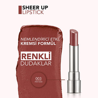 Flormar Sheer Up Moisturizing Lipstick - Pinky Nude: Natural Color, Glossy Finish, Hydrating Lip Color Flormar Sheer Lipstick: Natural Color & Moisturizing Lip Color sheer lipstick, moisturizing lipstick, natural lipstick, glossy lipstick, semi-transparent lipstick, nude pink lipstick, everyday lipstick, hydrating lip color, lipstick, lip color, moisturizing lip color, hydrating lipstick, natural makeup, light lipstick, creamy lipstick, pinky nude, lip care, beauty, cosmetics, makeup, gifts for her, dry lip
