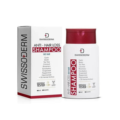 Swissoderm Anti-Hair Loss Shampoo for Oily Hair: Biotin, Herbal Extracts, Vegan & Sulfate-Free - Reduce Hair Fall & Stre