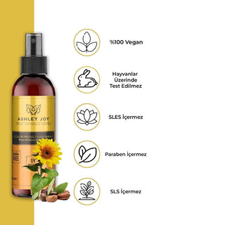 Ashley Joy Color Protecting Spray for Dyed Hair - Maintain Vibrancy, Moisture, and Shine with Sweet Almond Oil & Sodium PCA - 5.07 fl oz Ashley Joy Color Protecting Spray - Vibrant Dyed Hair color protecting spray, hair color protection, dyed hair care, sweet almond oil hair, sodium PCA hair, hair shine spray, color treated hair products, hair color maintenance, Vitamin E hair spray, Ashley Joy hair spray, hair spray, dyed hair, hair care, color protection, sweet almond oil, sodium PCA, Vitamin E, moisturiz