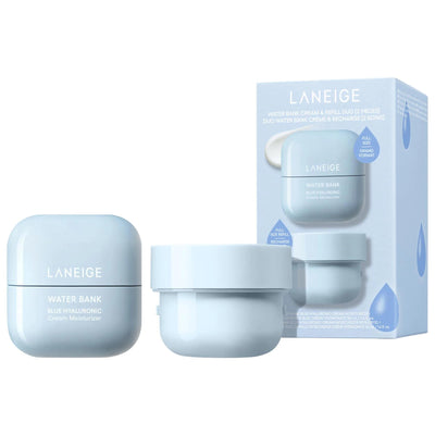 Laneige Water Bank Set: Blue Hyaluronic Acid Cream - Deep Hydration, Moisture Barrier Repair for Dry Skin - Vegan & Glut
