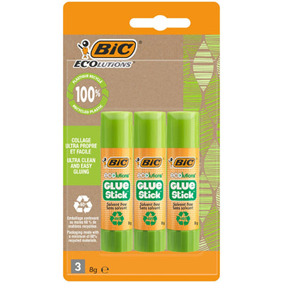 BIC ECOlutions Glue Stick - Eco-Friendly, Non-Toxic, Washable Glue for Office and School Supplies - 3-Pack of 8g Glue St