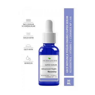 Herbaderm Night Serum for Face and Neck - Anti-Aging, Hydrating, and Repairing Serum with Resveratrol and Hyaluronic Aci