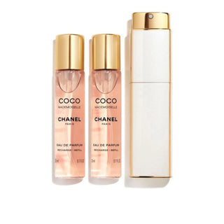 Chanel COCO MADEMOISELLE Eau de Parfum Twist and Spray - Portable Floral Perfume Gift Set COCO MADEMOISELLE Eau de Parfum Twist & Spray - Luxury Portable Perfume COCO MADEMOISELLE Eau de Parfum, Twist and Spray fragrance, Portable perfume, Refillable fragrance, Floral scent perfume, Chanel perfume, Luxury fragrance gift set, Women's perfume, Fragrance for the modern woman, Elegant perfume packaging