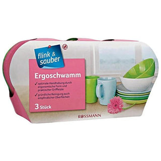 Flink & Sauber 3-Piece Ergonomic Cleaning Sponge Set for Ceramic, Non-Stick & Glass Surfaces Flink & Sauber Ergonomic Cleaning Sponges - Comfortable & Effective Cleaning Sponge, Ergonomic Sponge, Soft Cleaning Sponge, Ceramic Cleaning, Non-Stick Surface Cleaning, Glass Surface Cleaning, Household Cleaning, Cleaning Essentials, Ergonomic Design, Comfortable Cleaning, Gentle Cleaning, Effective Cleaning, Flink & Sauber, Cleaning Tools, Home Cleaning, Kitchen Cleaning, Bathroom Cleaning