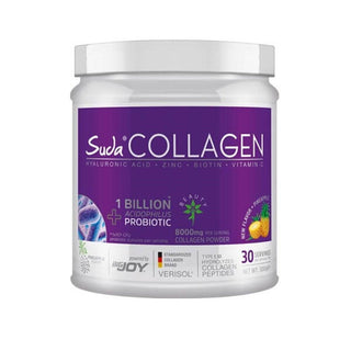 Suda Collagen Supplement Powder with Probiotics - Pineapple Flavored Collagen Peptides for Skin Health & Hydration Suda Collagen Supplement Powder with Probiotics - Pineapple Flavored collagen supplement, probiotic powder, pineapple flavored collagen, hydrolyzed collagen peptides, skin health supplement, gut health support, antioxidant properties, Vitamin C, Zinc, Biotin, Hyaluronic Acid, health and wellness, beauty supplement, digestive health