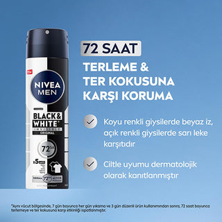 Nivea Men Black & White Invisible Original Deodorant Spray - 72-Hour Anti-Per...