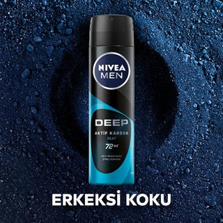 Nivea Men Deep Dimension Beat Deodorant Spray - 72 Hour Anti-Perspirant Protection for Men Nivea Men Deep Dimension Beat Deodorant - 72hr Anti-Perspirant Nivea Men Deodorant, Anti-perspirant deodorant spray, Long-lasting deodorant for men, Deodorant with active carbon, Dermatologically tested deodorant, Men's grooming, Personal care, Freshness for men, 72-hour protection, Deodorant spray, Men's deodorant, Nivea Men, Active carbon deodorant, Woody scent deodorant