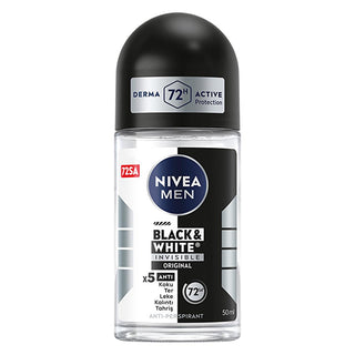 Nivea Men Deodorant - Nivea Men Erkek Roll-on Deodorant Black & White Invisible Original 50 ml - Long Lasting Anti-Perspirant Protection Nivea Men Deodorant - 72 Hour Protection Nivea Men Deodorant, Roll-on Deodorant for Men, Anti-perspirant Deodorant, Long-lasting Deodorant, Stain-free Deodorant, Men's Grooming, Personal Care, Deodorant for Active Men, Black & White Invisible Deodorant, 72-Hour Protection, Derma Active Protection, X5 Anti Formula, Dermatologically Tested, Men's Hygiene
