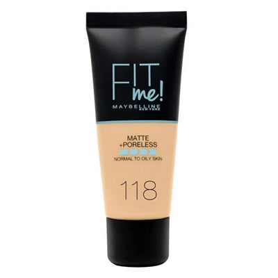 Maybelline Fit Me Foundation: Nude 118 - Matte Finish, Minimizes Pores & Controls Oil - Natural Liquid Foundation for Oi