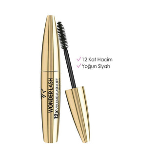 golden rose wonder lash mascara 12x volume, fiber brush of golden rose mascara, close up of golden rose mascara application Golden Rose Wonder Lash Mascara - 12X Volume & Lash Lift for All Types of Users Golden Rose Wonder Lash Mascara 12X Volume golden-rose, mascara, 12x-volume, lash-lift, provitamin-b5, black-mascara, eye-makeup, cosmetics, volumizing-mascara, ai-generated