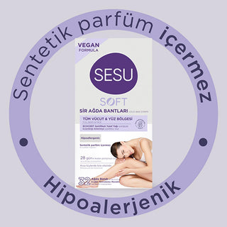 sesu soft wax strips packaging, sesu soft wax strips in action, sesu soft wax strips with cleansing wipes Sesu Soft Wax Strips - Easy to Use | 32 Strips Sesu Soft Wax Strips - Easy to Use | 32 Strips wax-strips, hair-removal, beauty-care, skincare, easy-to-use, ecocert, dermatologically-tested, ultimate-smoothness, women, ai-generated