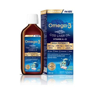 Nutraxin Omega-3 Fish Oil Supplement for Kids - Supports Brain & Heart Health, 150ml Nutraxin Omega-3 Fish Oil for Kids - Brain & Heart Health Support Omega-3 supplement for kids, Fish oil for children, Nutritional supplement for kids, DHA and EPA supplement, Natural health products for children, Kids health supplements, Brain health support, Heart health for kids, Liquid fish oil supplement, Mixed fruit flavored supplement, Allergen-free supplements, Non-GMO health products, Vitamin enriched supplements
