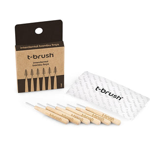 t-brush bamboo interdental brushes package, close-up of bamboo handle on interdental brushes, using t-brush to clean between teeth T-Brush Interdental Bamboo Brushes - 6 Count for Optimal Dental Care | Recommended for Dental Hygienists T-Brush Interdental Bamboo Brushes - 6 Count bamboo-interdental-brushes, dental-care, oral-hygiene, eco-friendly, dental-hygienists, t-brush, interdental-cleaning, tooth-cleaning-brushes, dental-tools, ai-generated