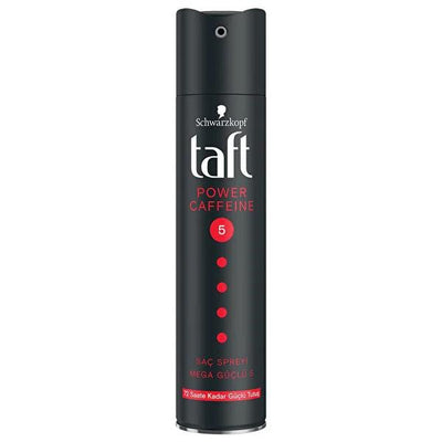Taft Caffeine Mega Strong Hold Hair Spray - 48H Long Lasting Volume & Style Control - Ultimate Hair Styling Product