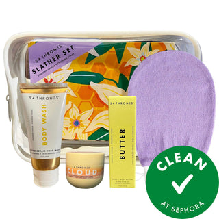 Slather Hydrating Bodycare Set - TSA-Friendly, Vegan & Cruelty-Free Body Moisturizer with Shea Butter & Hyaluronic Acid for Dry Skin Slather Hydrating Bodycare: Vegan TSA-Friendly Moisturizer Hydrating Bodycare Set, TSA-friendly skincare, Vegan body care products, Cruelty-free body moisturizer, Shea butter body cream, Hyaluronic acid body lotion, Body wash for dry skin, Exfoliating body mitt, African Beauty Butter, Niacinamide body cream, body care, body moisturizer, dry skin, hydration, vegan, cruelty-free