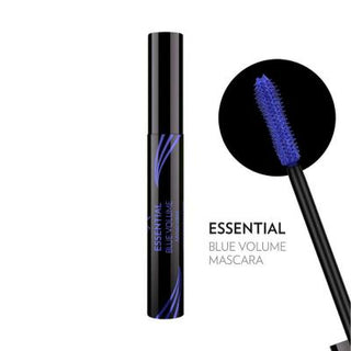 golden rose blue essential volume mascara, blue mascara wand, mascara tube, swatch of blue mascara on lashes Golden Rose Blue Essential Volume Mascara - Eye-Enhancing Formula | 04 Blue Golden Rose Volume Mascara - Blue in 04 golden-rose, mascara, blue-mascara, volume-mascara, makeup, eye-makeup, makeup-lovers, women, beauty, ai-generated