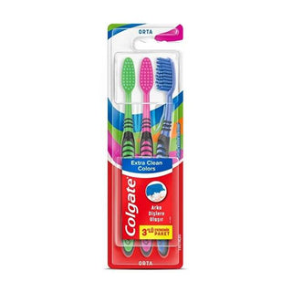Colgate Extra Clean Colors Medium Manual Toothbrush 2+1 Pack - Gentle on Teeth & Gums, Everyday Oral Care Colgate Extra Clean Colors Toothbrush - Gentle Oral Care Manual Toothbrush, Oral Care, Gentle Toothbrush, Medium Bristle Toothbrush, Toothbrush for Everyday Use, Colgate, Extra Clean Colors, Oral Hygiene, Dental Care, Toothbrush for Sensitive Teeth, Family Oral Care, Everyday Oral Care, Oral Health