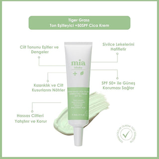 Mia Klinika Cica Cream SPF 50+ - Tiger Grass Tone Evening Cream for Sensitive Skin, Natural Coverage & Daily Sun Protection Mia Klinika Cica Cream SPF 50+ | Tone & Protect Sensitive Skin Cica cream, SPF 50+ cream, Tiger Grass cream, Centella Asiatica cream, Tone evening cream, Sun protection cream, Sensitive skin cream, Natural coverage cream, Redness relief cream, Daily sun protection skincare, skincare, tone correction, redness relief, anti-inflammatory, healing, regeneration, natural look, no-makeup look