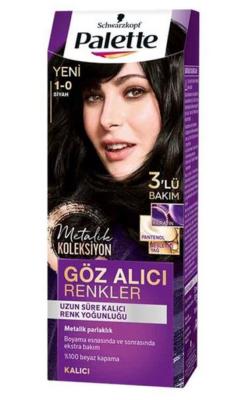 Palette Gšz Alõcõ Renkler 1-0 Siyah Sa� Boyasõ - Intense, Long-Lasting Hair Dye with Keratin Mask