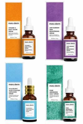 Maruderm 4-Piece Skincare Serum Set - Anti-Aging, Brightening, Hydrating - Vitamin C, Hyaluronic Acid, Salicylic Acid - 