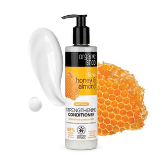 Organic Shop Honey & Almond Strengthening Hair Conditioner - Deeply Moisturizes, Repairs Damage, Natural Hair Care - 9.47 fl oz Organic Honey & Almond Hair Conditioner - Strengthen & Repair Organic hair conditioner, Honey almond hair conditioner, Strengthening hair conditioner, Natural hair care, Hair conditioner for dry hair, Hair conditioner for damaged hair, Organic Honey, Almond Oil, Vitamin A, Vitamin E, Moisturizing hair conditioner, Hair repair, Split ends, Hair breakage, Natural ingredients, Dry hai