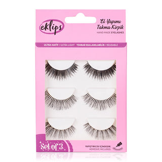 Eklips False Eyelash Set 3-Pack - Natural Look, Handmade, Ultra-Lightweight Eklips False Eyelash Set - Natural Look & Handmade false eyelashes, eyelash set, cosmetic eyelashes, natural look eyelashes, handmade eyelashes, beauty products, makeup accessories, eye enhancement, cosmetic enhancements