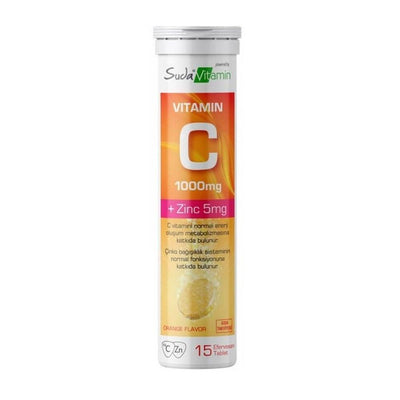 Suda Vitamin C 1000 mg + Zinc 5 mg Effervescent Tablets - Boosts Immunity & Energy - Orange Flavor