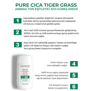 Sinoz Cica Tiger Grass Tinted Sunscreen SPF50+: Color Correcting, Redness Reducing Mineral Sunscreen with Hyaluronic Acid - Evens Skin Tone Sinoz Cica Tinted SPF50: Color Correcting, Redness Reducing tinted sunscreen, color correcting sunscreen, Cica sunscreen, tiger grass sunscreen, mineral sunscreen SPF50, redness reducing sunscreen, sunscreen for sensitive skin, tone evening sunscreen, Centella Asiatica sunscreen, hyaluronic acid sunscreen, SPF50, broad spectrum, redness, uneven skin tone, sensitive skin