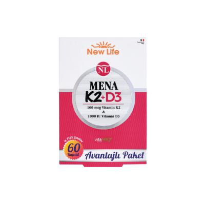 New Life Mena K2 + D3 Vitamin Supplement: Boost Bone Health & Immunity - Easy-Swallow Capsules, Gluten & Lactose-Free