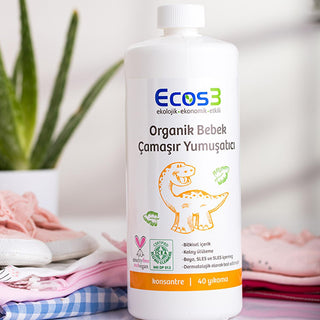 ecos3 organic baby laundry softener 1000 ml, eco-friendly baby laundry softener bottle Ecos3 Organic Baby Laundry Softener - Extra Concentrated 40 Washes | 33.8 fl oz Ecos3 Organic Baby Laundry Softener 1000 ml ecos3, baby-laundry-softener, organic, vegan, eco-friendly, concentrated, family-friendly, softener, biodegradable, ai-generated