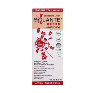 solante acnes tinted sunscreen 150ml front view, solante acnes tinted sunscreen 150ml texture close up, solante acnes tinted sunscreen 150ml packaging back view Solante Acnes Tinted Sunscreen SPF 50+ - 150ml Solante Acnes Tinted Sunscreen SPF 50+ - 150ml solante, sunscreen, acne-prone, spf50, tinted, moisturizing, oil-free, hypoallergenic, fragrance-free, ai-generated