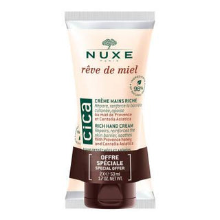 Nuxe Reve De Miel: Cica Rich Hand & Nail Cream Set - Intensive Dry Hand Repair, Cracked Skin Relief & Deep Moisturization Nuxe Reve de Miel Hand Cream: Dry Hand Repair & Nail Care Nuxe hand cream, Reve de Miel, Cica hand cream, dry hand repair, nail cream, hand cream set, intensive hand care, cracked hand cream, hand cream, dry hands, cracked skin, nail care, cuticle cream, moisturizing hand cream, hydrating hand cream, repairing hand cream, soothing hand cream, skincare, beauty, personal care, hand treatme