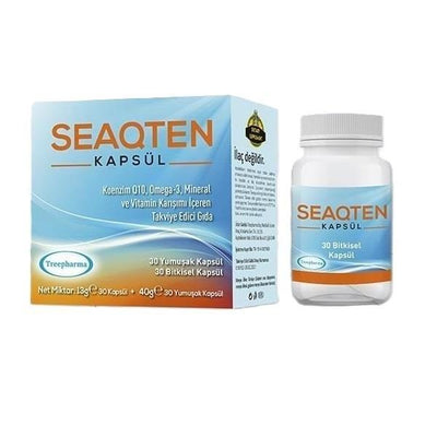 DoğaDerma Do_aDerma Seaqten: Coenzyme Q10, Omega 3, Vitamins - Antioxidant & Heart Health Dietary Supplement (30+30 Caps