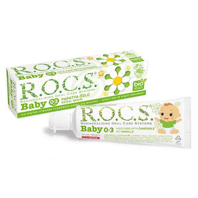 Rocs Baby Toothpaste with Chamomile Extract for Infants 0-3 Years, Natural, Fluoride-Free, Gentle on Teeth, Soothes Teet