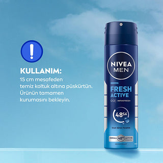 NIVEA MEN Fresh Active Men's Deodorant Spray - 48 Hour Protection, Oceanic Scent, Aluminum-Free NIVEA MEN Fresh Active Deodorant Spray - 48 Hour Protection Men's Deodorant Spray, Long-lasting Deodorant, NIVEA MEN Fresh Active, Aluminum-free Deodorant, Oceanic Scent Deodorant, 48-hour Deodorant Protection, Men's Grooming, Personal Care, Freshness, Confidence, Derma Active Protection, NIVEA INFINIFRESH, Powder-free, Dermatologically Tested, Men's Health, Hygiene Products