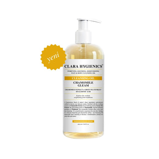 Clara Hygienics Chamomile Gleam Vegan Makeup Cleansing Oil for Face & Body - Gentle, Effective, 13.53 fl oz Clara Hygienics Chamomile Gleam Vegan Makeup Cleansing Oil - 13.53 fl oz vegan makeup remover, cleansing oil for face and body, chamomile skincare, natural makeup cleanser, oil-based cleanser, vegan skincare, gentle cleansing, effective makeup removal, chamomile benefits, face and body care, cruelty-free, eco-friendly, skincare routine, makeup removal, natural ingredients