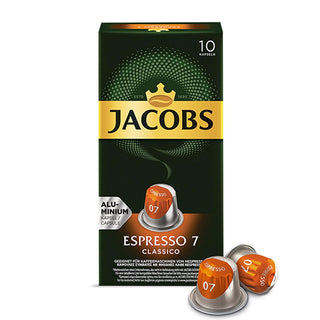 jacobs espresso 7 classic coffee capsules, jacobs classic espresso capsule packaging Jacobs Espresso 7 Classic - Elegant Blend | 10 Capsules Jacobs Espresso 7 Classic Coffee Capsules coffee, espresso, jacobs, coffee-capsules, nespresso-compatible, gourmet-coffee, arabica, robusta, aromatic, ai-generated