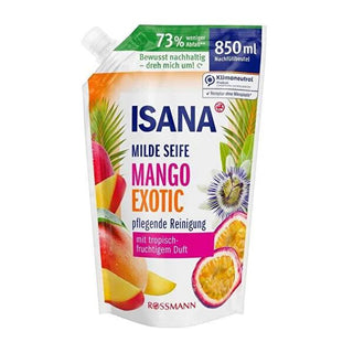 Isana Liquid Hand Soap Refill Mango Scent 28.77 fl oz - Vegan, Dermatologically Tested, Climate-Neutral Isana Mango Liquid Hand Soap Refill - Vegan & Eco-Friendly liquid hand soap refill, mango scented soap, vegan hand soap, dermatologically tested soap, climate-neutral soap, eco-friendly hand soap, gentle hand care, moisturizing hand soap, sustainable hygiene products, vegan hygiene products