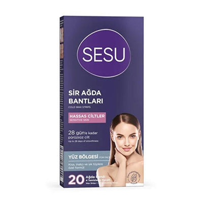 Sesu Facial Wax Strips 20 Count - Sensitive Skin Hair Removal for Women | Sugar-Free, Easy to Use Face Waxing Kit for Up