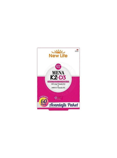 New Life: Mena K2 + D3 Vitamin Supplement - Boost Bone Health, Immune Support, and Overall Wellbeing - 60 Fish Gelatin C
