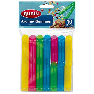 Rubin Colorful Food Bag Clips (10 Pack) - Airtight Kitchen Storage Solution Rubin Colorful Food Bag Clips - Airtight Storage food bag clips, Rubin bag clips, colorful bag clips, airtight kitchen storage, German quality kitchen tools, food storage accessories, kitchen utensils, food preservation, snack storage, reusable clips, plastic clips, kitchen organization