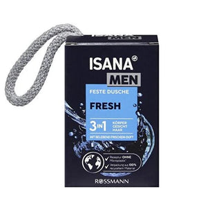 Isana Men 3-in-1 Solid Shower Gel for Face, Body & Hair - Vegan, Dermatologically Approved, Sustainable Packaging Isana Men 3-in-1 Solid Shower Gel - Vegan & Dermatologically Approved solid shower gel, vegan personal care, dermatologically approved, multi-purpose cleansing, sustainable packaging, eco-friendly shower gel, men's grooming, sensitive skin care, travel personal care, ethical cosmetics