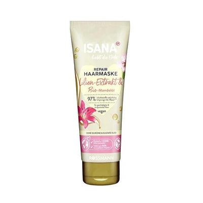 Isana Vegan Hair Repair Treatment: Nourishing Almond Oil & Lily Extract Hair Mask for Damaged Hair & Healthy Shine - Rec