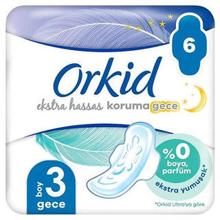 Orkid Extra Sensitive Sanitary Pads, Size 3 Overnight Protection - Fragrance & Dye Free, Hypoallergenic Menstrual Pads for Sensitive Skin (6-Count) Orkid Sensitive Pads: Fragrance-Free, Hypoallergenic Protection sanitary pads, menstrual pads, sensitive skin pads, fragrance-free pads, dye-free pads, overnight pads, extra absorbent pads, Orkid pads, hypoallergenic sanitary pads, pads for heavy flow, menstrual hygiene, feminine hygiene, skin irritation, allergic reactions, soft pads, comfortable pads, skin pro
