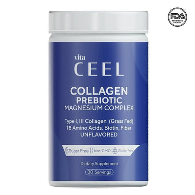 Vita Ceel Collagen Prebiotic Magnesium Complex Powder Supplement - Supports Skin, Joint, and Digestive Health
