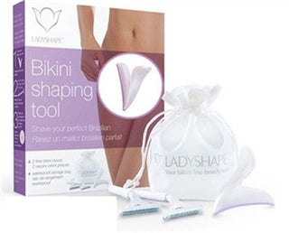 ladyshape bikini shaping tool, brazilian bikini trimmer, razors and storage case, bikini shaping tool in use LADYSHAPE Bikini Shaping Tool - Brazilian | Perfect for Special Moments LADYSHAPE Bikini Shaping Tool - Brazilian bikini-shaping-tool, brazilian-grooming, ladyshape, women-grooming, personal-care, bikini-trimmer, shaving-tools, waterproof-case, gift-idea, ai-generated